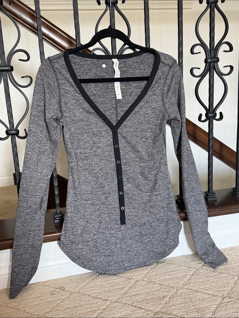 lululemon athletica Heather Gray Long-Sleeve Henley with Black Trim